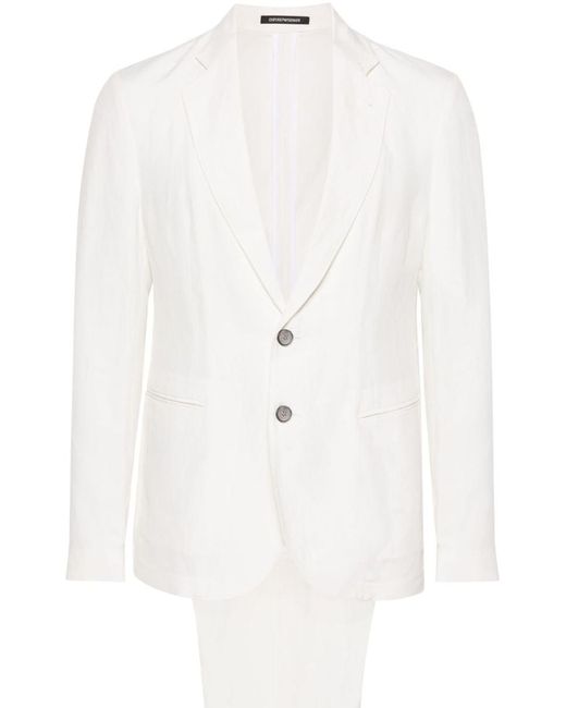 Emporio Armani White Linen Blend Single-Breasted Suit for men