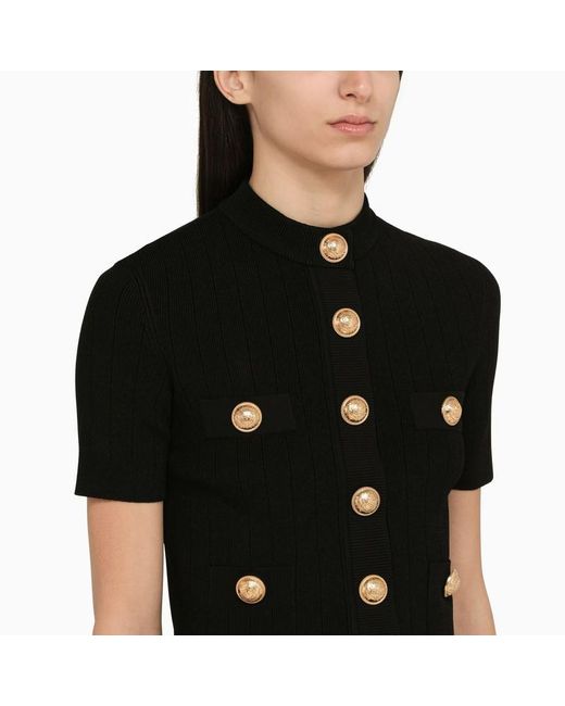 Balmain Black Crew Neck Sweater With Buttons