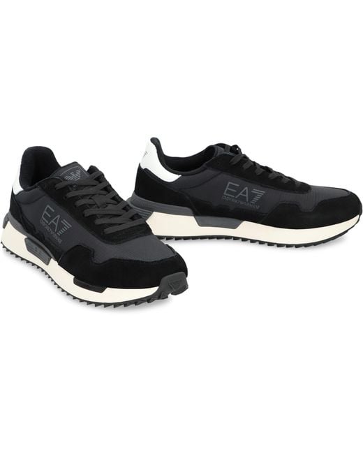 EA7 Black Leather And Fabric Low-Top Sneakers for men