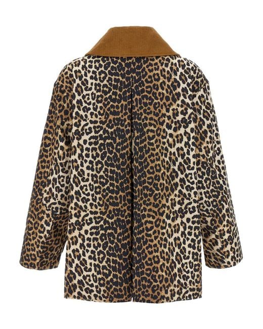 Ganni Brown 'Leopard Printed Canvas Midi' Jacket