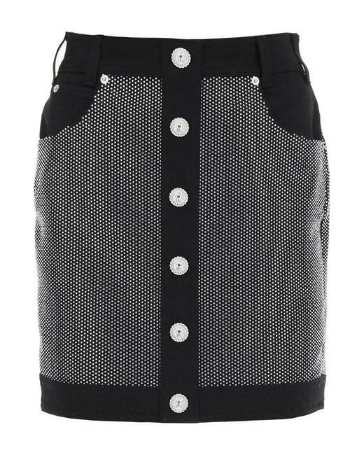 Balmain Black Rhinestone-studded Denim Mini Skirt