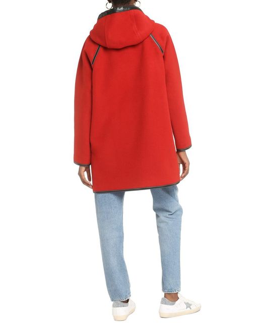 Burberry Red Hooded Wool Coat