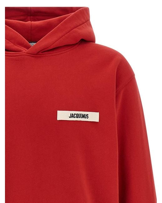 Jacquemus Red Grosgrain-Finish Hooded Sweatshirt With Logo Detail for men