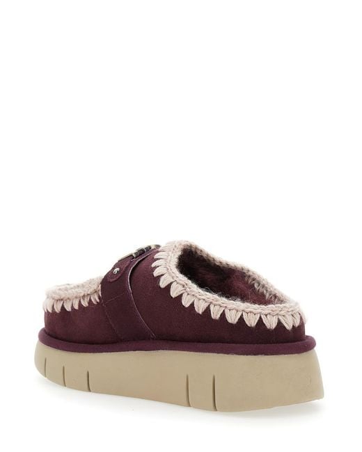Mou Purple 'Bounce' Bordeaux Mules With Logo Lettering And Open Rear