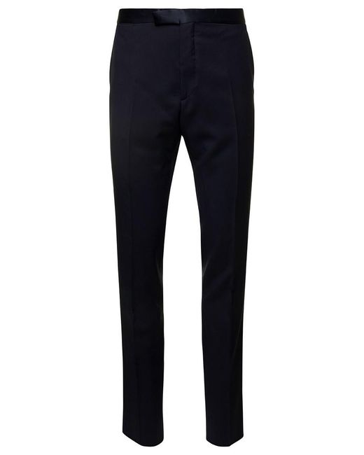 Tagliatore Blue Pants With Satin Waistband And Welt Pockets for men
