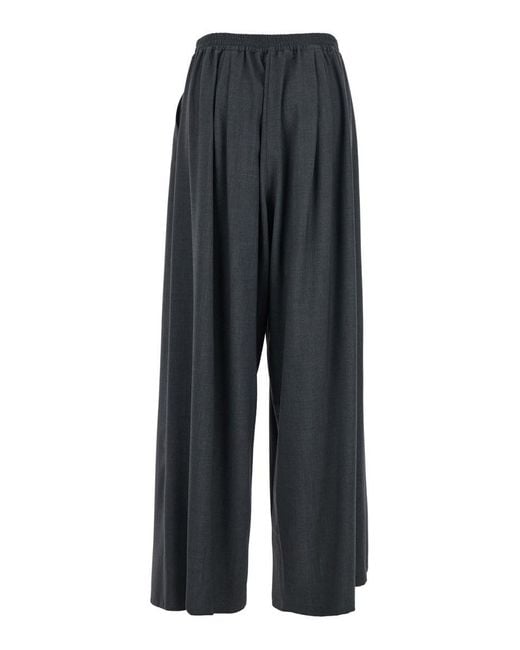 Plain Blue Pants With Semi-Elastic Waist And Oversize Design