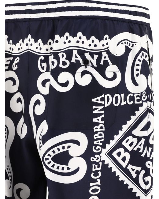 Dolce & Gabbana Blue Silk Shorts With Marina Print for men