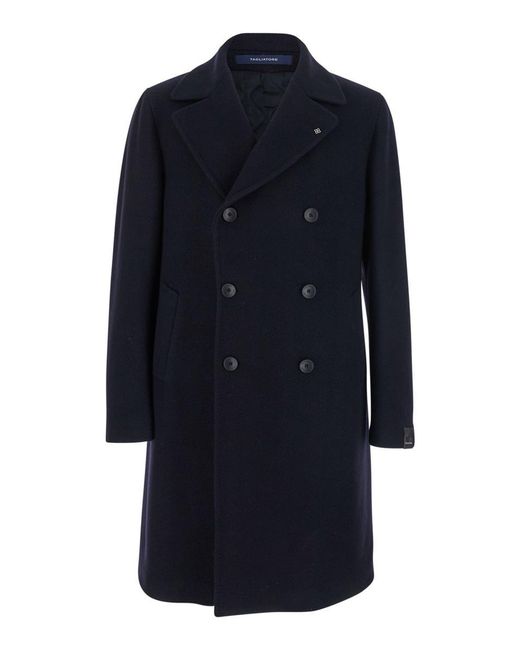 Tagliatore Blue 'Arden' Double-Breasted Coat With Notched Revers for men