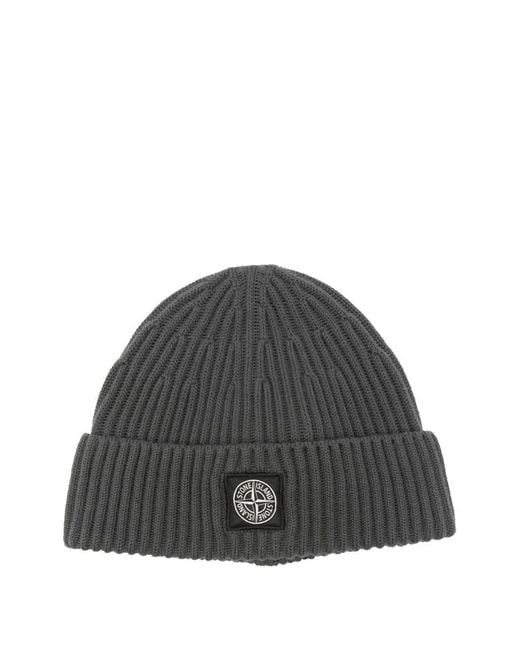 Stone Island Gray Full Rib Rws Wool Beanie for men