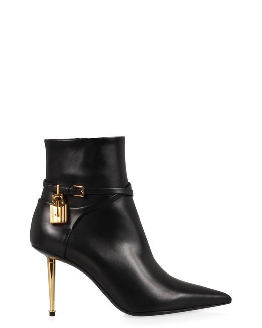 Tom Ford Black Leather Pointy Toe Ankle Boots