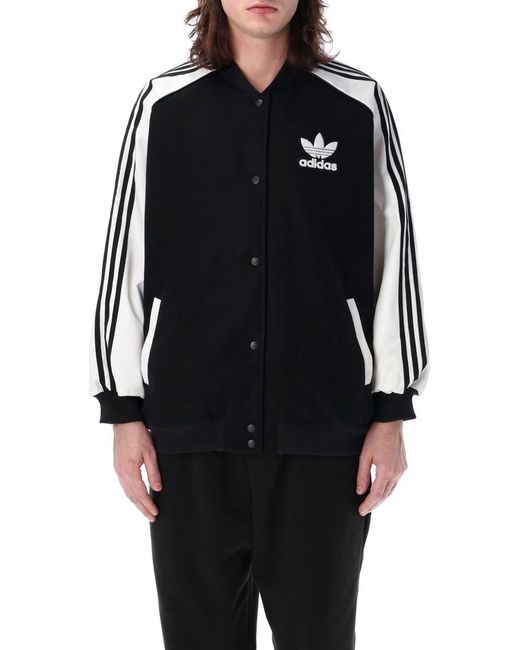 Adidas Originals Black Oversized Varsity Jacket for men