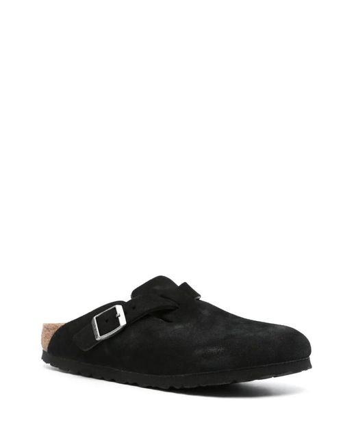 Birkenstock Black Boston Suede Mule Shoes