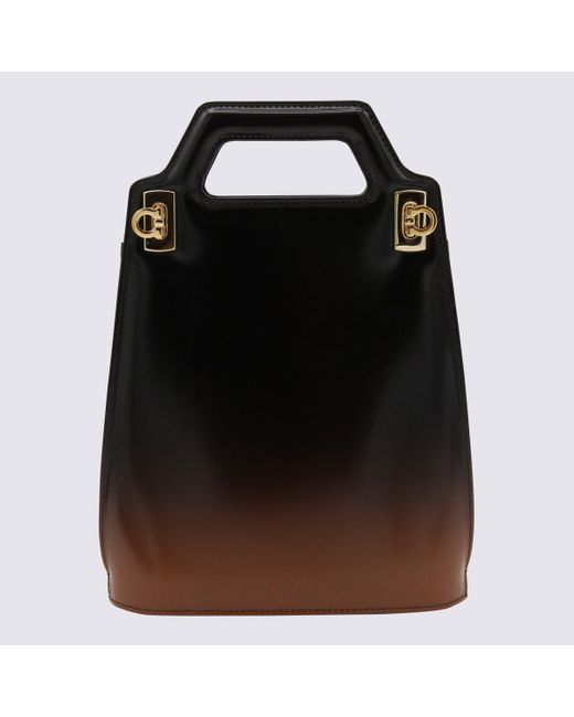 Ferragamo Black Brown North Sout Wanda Mini Top Handle Bag