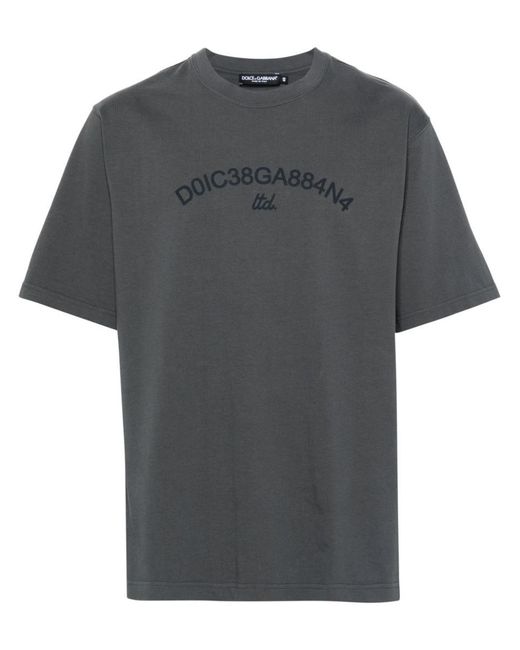 Dolce & Gabbana Gray Short-Sleeved T-Shirt With Logo Print for men