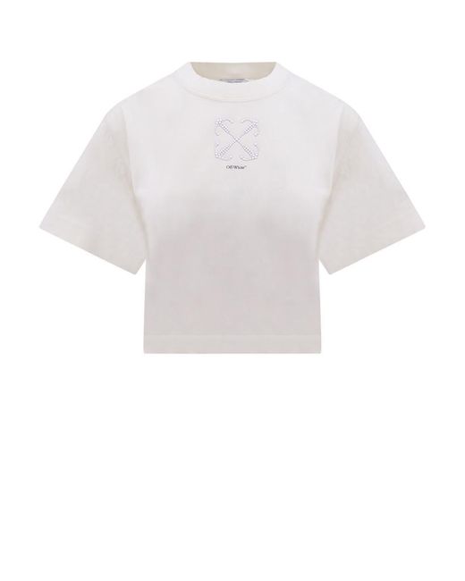 Off-White c/o Virgil Abloh White Arrows-motif Embellished Cropped T-shirt