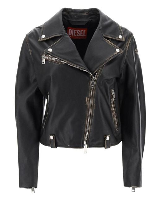 DIESEL Black 'l-edmea' Lamb Leather Biker Jacket