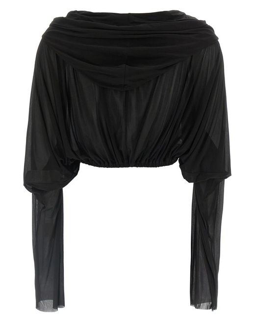 Rick Owens Black 'Crooped Hooded Tunic' Sweater