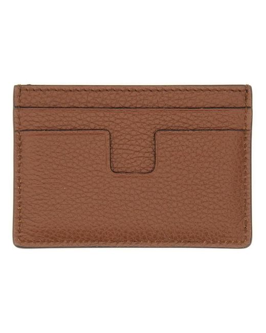 Tom Ford Brown T Line Classic Card Holder for men