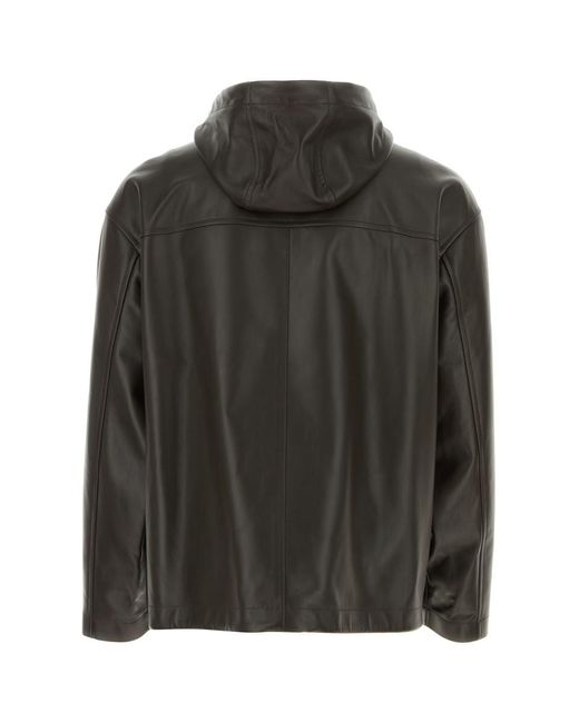 Bottega Veneta Black Leather Hooded Jacket for men