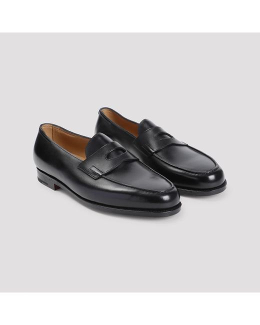 John Lobb Black Premium Leather Loafers With Comfortable Heel Height for men