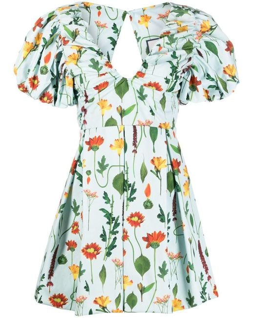Agua Bendita Green Noni Primavera Floral-print Cotton Dress