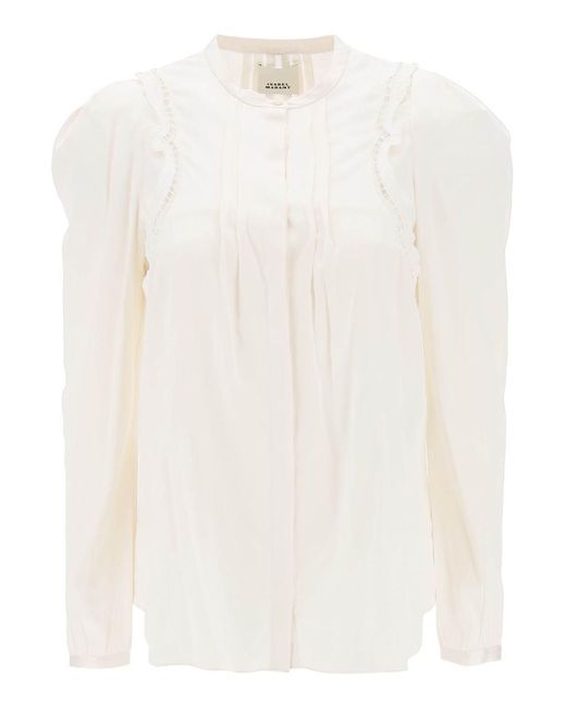 Isabel Marant White 'joanea' Satin Blouse With Cutwork Embroideries