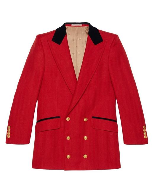 Gucci Red Wool And Linen Blend Blazer Jacket for men