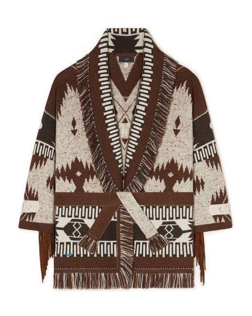 Alanui Brown Patterned Virgin Wool Cardigan