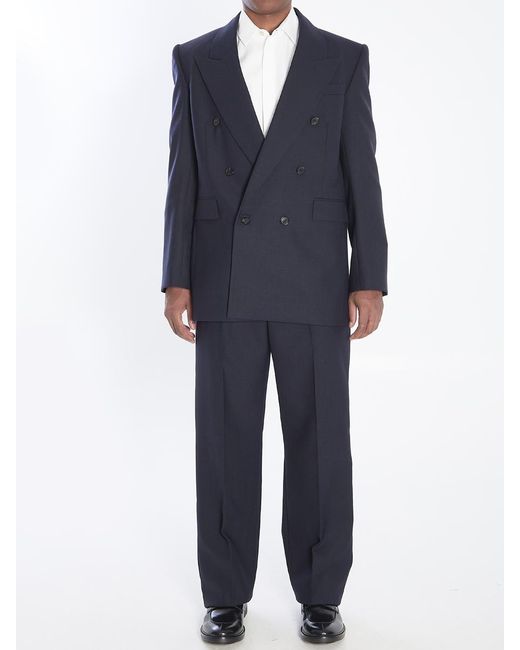 Saint Laurent Blue Chinã Wool Trousers for men