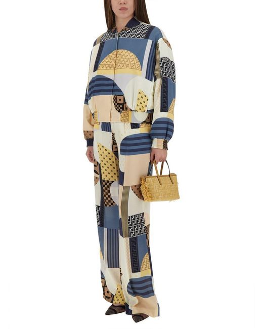 Fendi Patchwork Silk Pants in Blue | Lyst