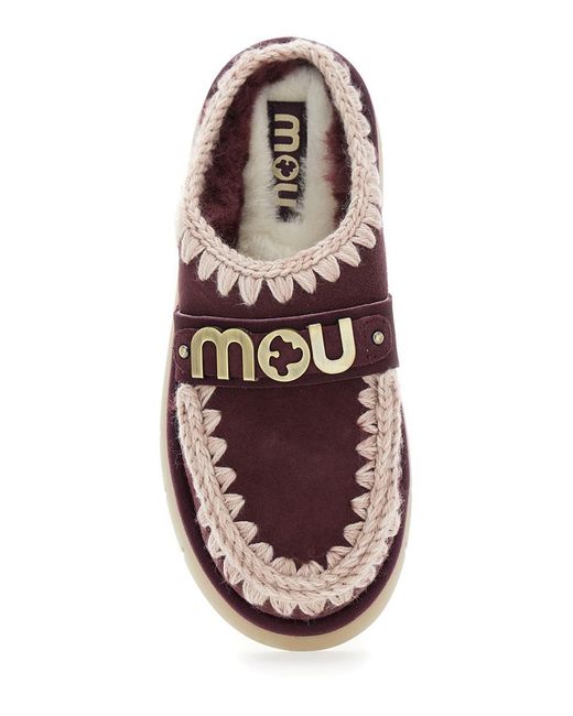 Mou Purple 'Bounce' Bordeaux Mules With Logo Lettering And Open Rear