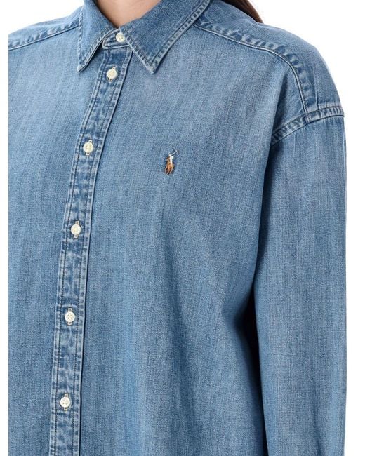 Polo Ralph Lauren Blue Cropped Boxy Chambray Denim Shirt