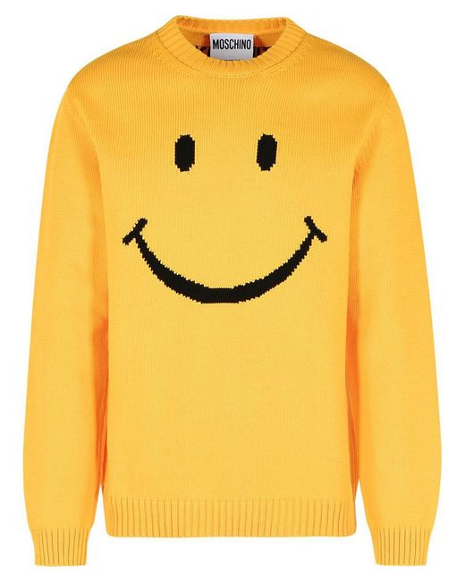 Moschino Yellow Smile Cotton Blend Sweater for men
