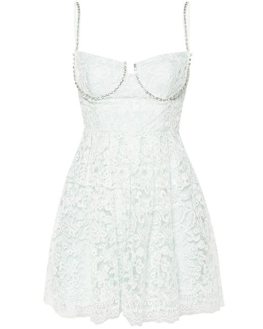 Self-Portrait White Short Lace Dress With Sweetheart Neckline