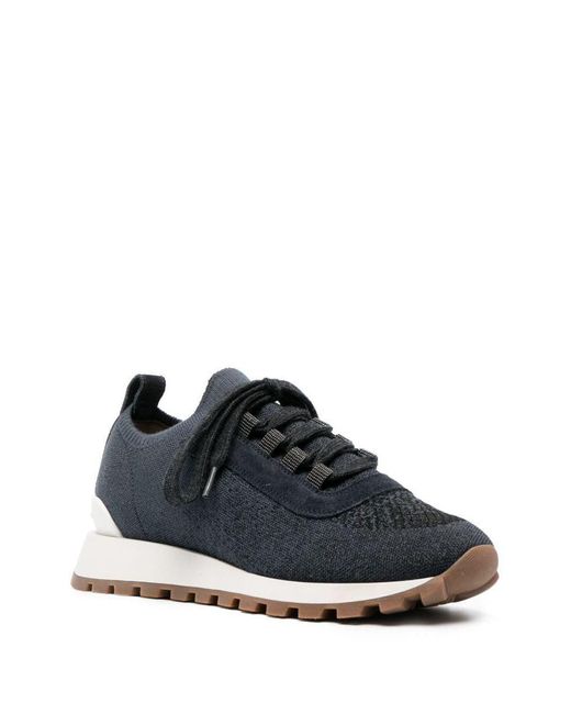 Brunello Cucinelli Blue Knitted Low-top Sneakers