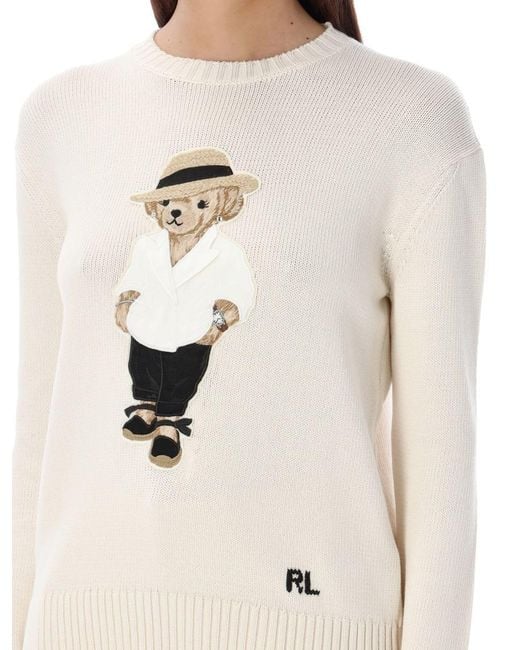 Ralph Lauren White Linen Polo Bear Sweater