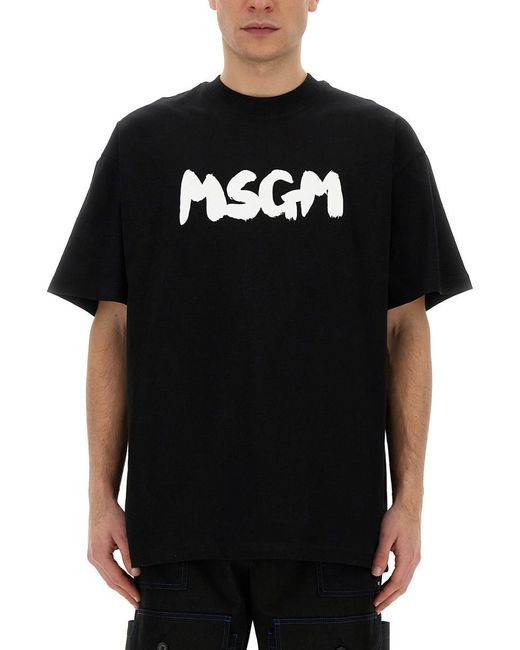 MSGM Black T-Shirt With Logo for men