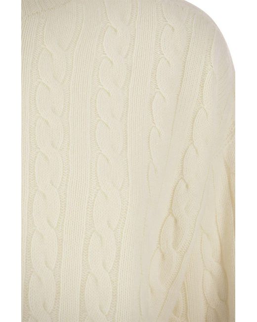 Peserico Natural Plaited Jumper In Wool-silk And Cashmere Blend
