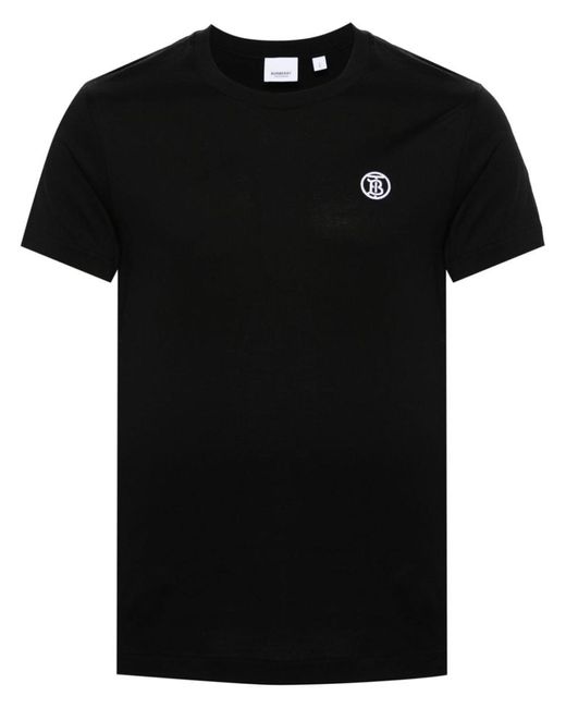 Burberry Black Logo-Embroidered Cotton T-Shirt for men