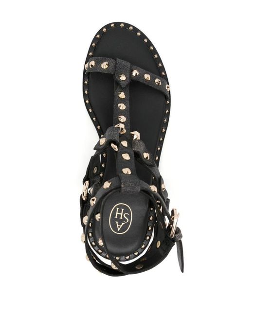 Ash Black Cracked Leather Studded Sandals