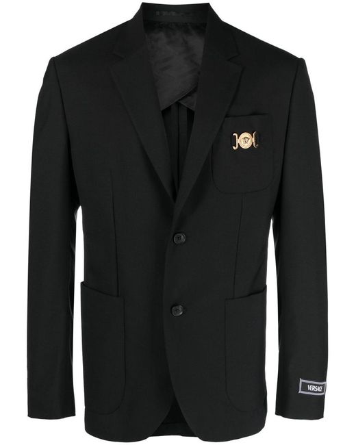 Versace Black Single-breasted Wool Blend Jacket for men