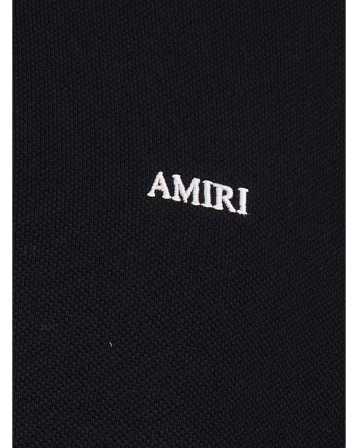 Amiri Black Polo Shirt With Classic Collar And Logo Lettering Embroidery On The Front for men
