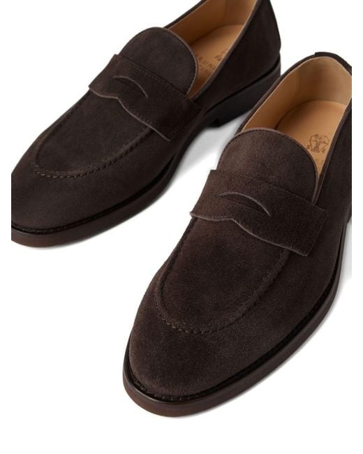 Brunello Cucinelli Brown Suede Leather Loafers for men