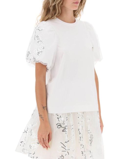 Simone Rocha White Embroidered Puff Sleeve A Line T Shirt