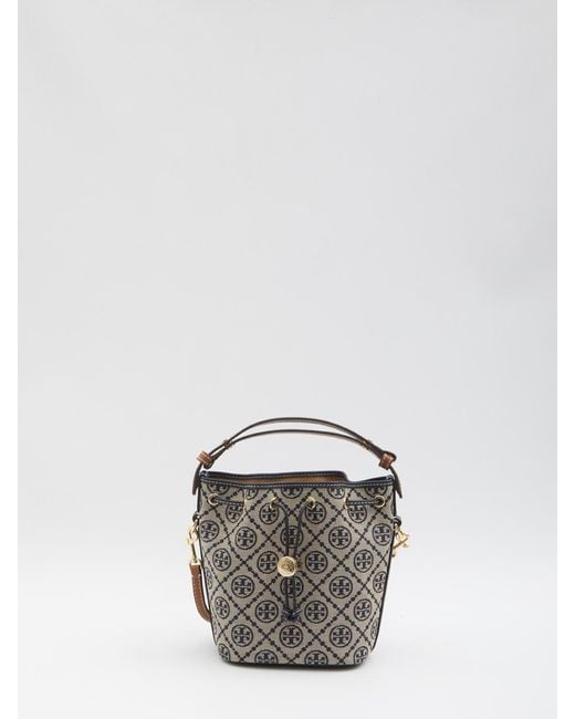 Tory Burch Metallic T Monogram Bucket Bag Mini