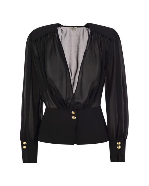 Elisabetta Franchi Black Georgette Blouse With Basque