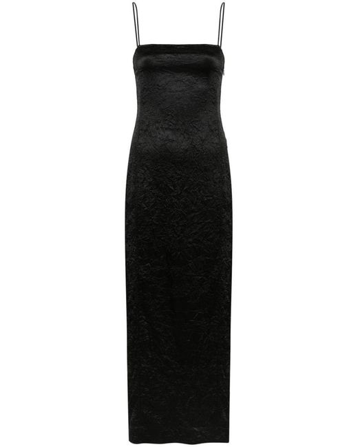 Ganni Black Crinkled Satin Maxi Dress