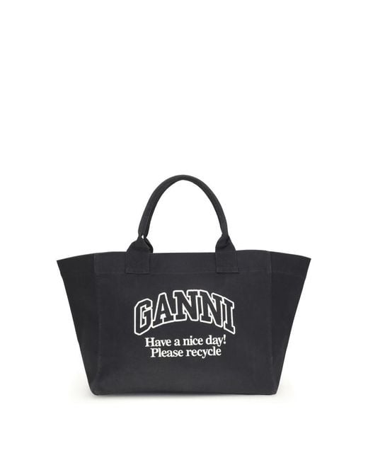 Ganni Black Xxl Canvas Tote Bag