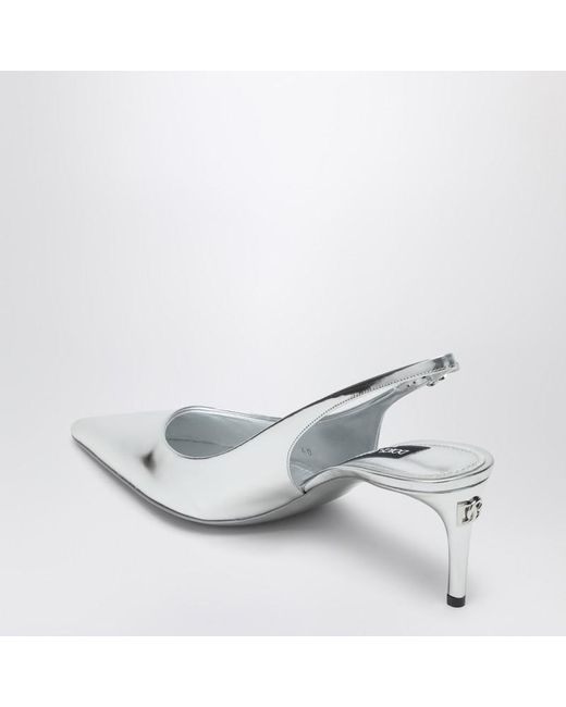 Dolce & Gabbana White Pointed Design Slingback Pumps With Ankle Strap