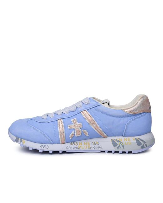 Premiata Blue 'lucyd' Lilac Leather And Nylon Sneakers